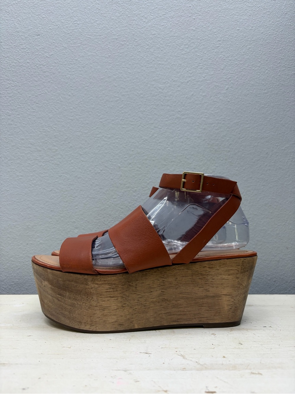 Elizabeth & James Brown Leather Bax Platform Sandals Size 8.5